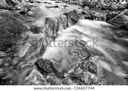 Stream in mountain black and white