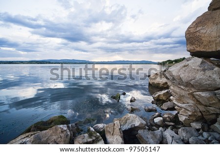 dark lake and rocks