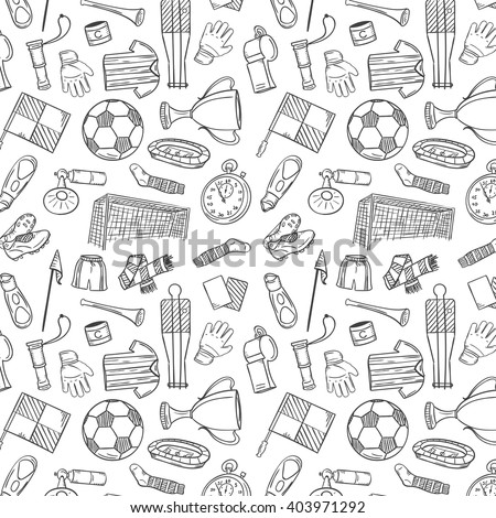 Sports Pattern With Soccer/Football Symbols in Hand Draw Style. Vector Illustration