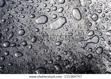 water drops on silver metal surface