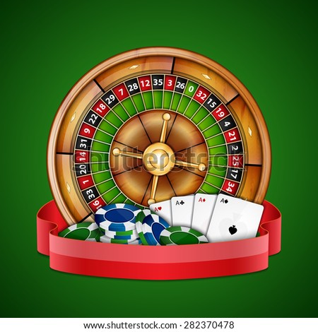 Background with chips, cards and roulette. Casino background