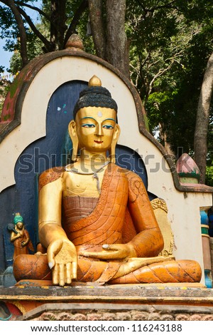 The Buddha statue in a temple complex Swayambhunath