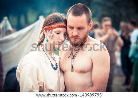 MOSCOW/RUSSIA - JUNE 23: Medieval loving couple during the great international festival of historical reconstruction \