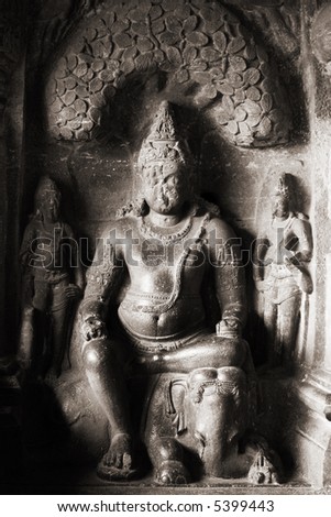 Stone Buddha in an ancient Indian temple.