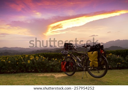 View of mountain bike trails on the dam with a sunset