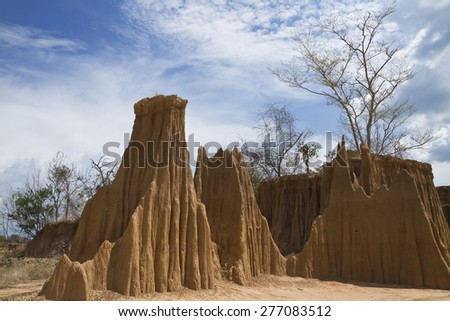 Unseen Thailand,Sculpture beautiful natural wonders of the collapse of the sandy ground in Lalu park at Ta Phraya, Sa Kaeo, Thailand