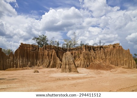 Unseen Thailand,Sculpture beautiful natural wonders of the collapse of the sandy ground in Lalu park at Ta Phraya, Sa Kaeo, Thailand