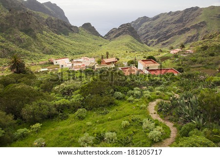 A small path towards a small village in Masca valley, Tenerife, Canary Islands