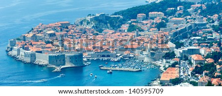 Famous Dubrovnik Old Town summer  view from up  (Croatia). All people, cars and boats are not identifiable.