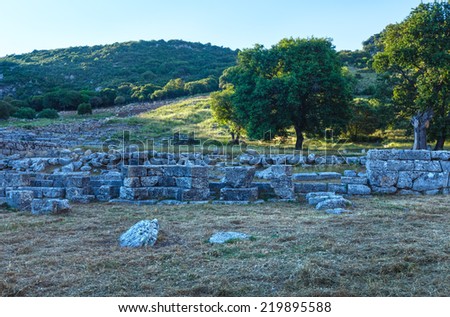 Excavations of the ancient city. Summer evening view.