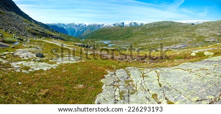Summer mountain landscape with lakes on slope (Norway).