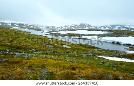 Noth Norway mountain spring tundra valley and small puddles