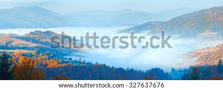 Autumn misty morning mountain panorama (Carpathian , Ukraine)