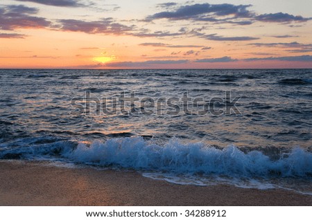 Sea  sunset surf great wave break on coastline
