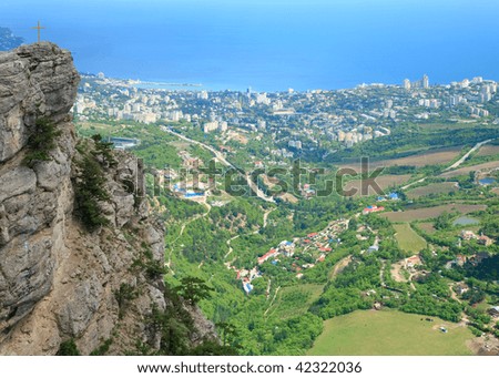 view of Yalta city from slope of Aj-Petri Mount (trail Botanical, Crimea, Ukraine)