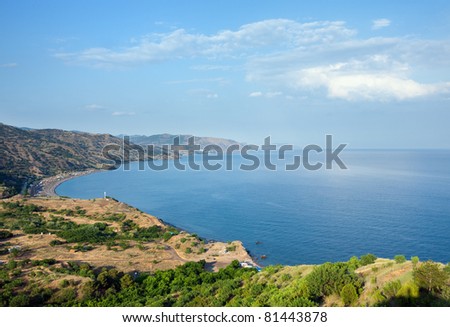 Beautiful summer coastline and camping on beach (Crimea, Ukraine).