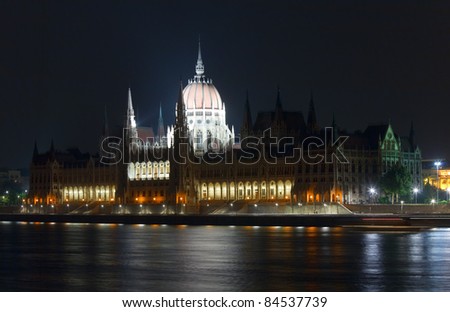 stock photo : Hungarian landmark, Budapest Parliament night view.
