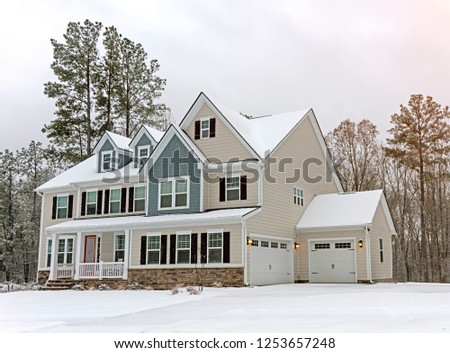 Colonial style luxury home in the winter
