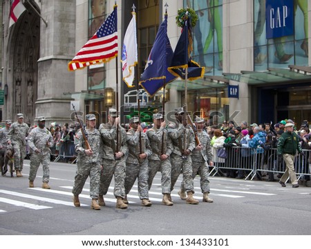 NEW YORK, NY, USA - MAR 16:  Soldiers at the St. Patrick's Day Parade on March 16, 2013 in New York City, United States.