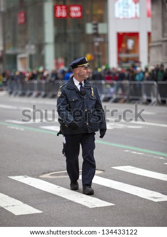 NEW YORK, NY, USA - MAR 16:  Police Department at the St. Patrick\'s Day Parade on March 16, 2013 in New York City, United States.