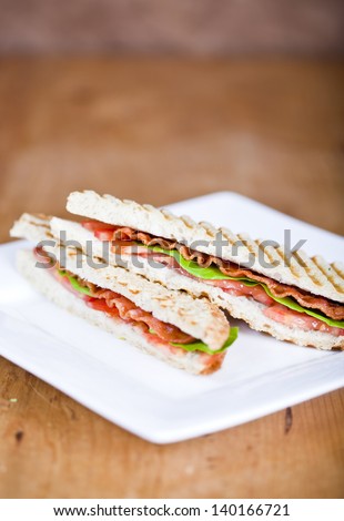 Fresh toasted panini blt sandwich with grill marks