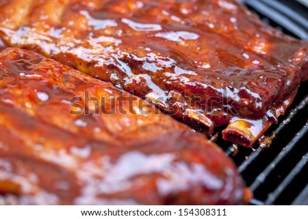 St Louis style BBQ ribs glazed in sauce