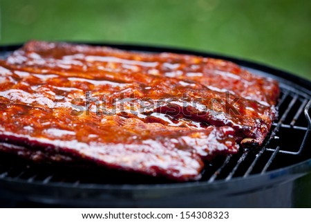 St Louis style BBQ ribs glazed in sauce