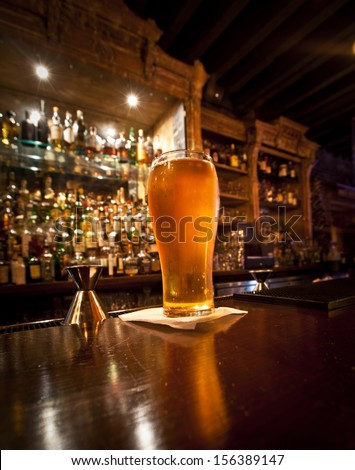 Pint Of Beer On A Bar In A Traditional Style Pub