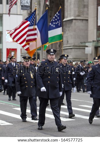 NEW YORK, NY, USA - MAR 16:  Police at the St. Patrick\'s Day Parade on March 16, 2013 in New York City, United States.