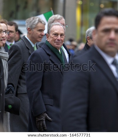 NEW YORK, NY, USA - MAR 16: Mayor Bloomberg at the St. Patrick\'s Day Parade on March 16, 2013 in New York City, United States.