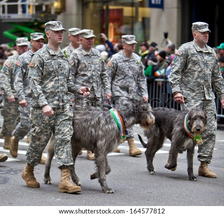 NEW YORK, NY, USA - MAR 16:  Military at the St. Patrick's Day Parade on March 16, 2013 in New York City, United States.
