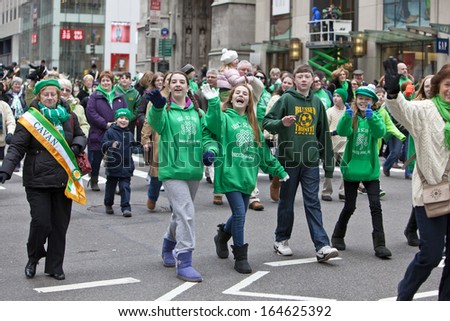 NEW YORK, NY, USA - MAR 16:  People at the St. Patrick\'s Day Parade on March 16, 2013 in New York City, United States.