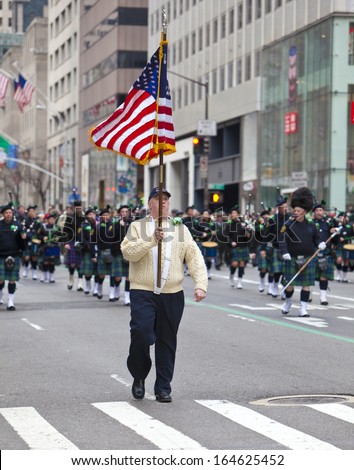 NEW YORK, NY, USA - MAR 16:  People at the St. Patrick\'s Day Parade on March 16, 2013 in New York City, United States.