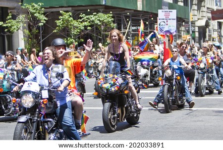 NEW YORK, USA - JUNE 29th 2014: The New York City Pride March commemorating the gay rights movement.