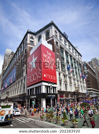NEW YORK, USA - JUNE 28th 2014: Famous Macy\'s store in Herald Square, a very popular destination for tourists and shopping.