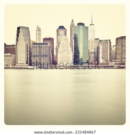 New York lower Manhattan skyline long exposure