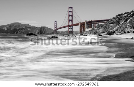 Golden Gate Bridge over beach in San Francisco
