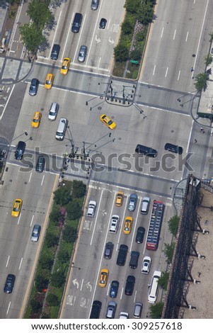 New york traffic aerial view of streets