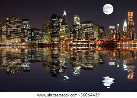 in New York City at night