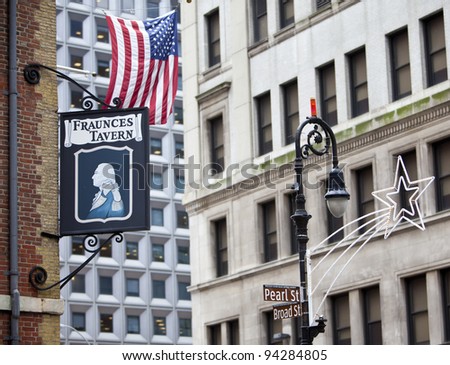 NEW YORK - DEC 28: The famous Fraunces Tavern is one of New York\'s oldest buildings and played a role in pre-Revoultion and American Revolution history, on December 28, 2011 at Pearl Street, New York.