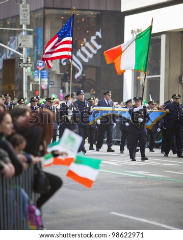 NEW YORK, NY, USA MAR 17: Auxillary NYPD policemen from the Emerald Society at the St. Patrick's Day Parade on March 17, 2012 in New York City, United States.