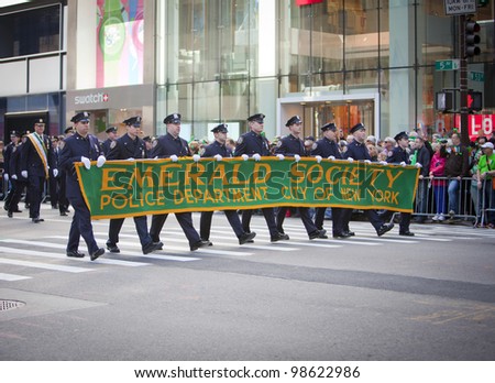 NEW YORK, NY, USA MAR 17: NYPD policemen from the Emerald Society at the St. Patrick\'s Day Parade on March 17, 2012 in New York City, United States.