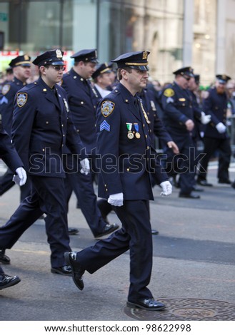 NEW YORK, NY, USA MAR 17: NYPD policemen at the St. Patrick's Day Parade on March 17, 2012 in New York City, United States.