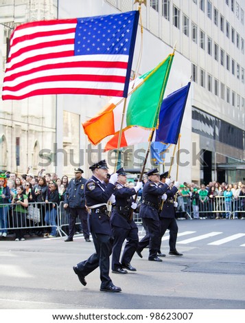 NEW YORK, NY, USA MAR 17: Auxillary NYPD policemen from the Emerald Society at the St. Patrick\'s Day Parade on March 17, 2012 in New York City, United States.