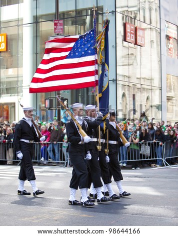 NEW YORK, NY, USA - MAR 17: Unites States Navy Sailors at the St. Patrick\'s Day Parade on March 17, 2012 in New York City, United States.