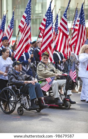 NEW YORK, NY, USA - MAR 17: United States Military Veterans at the St. Patrick\'s Day Parade on March 17, 2012 in New York City, United States.