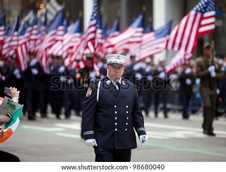 NEW YORK, NY, USA - MAR 17:  New York Fire Department at the St. Patrick\'s Day Parade on March 17, 2012 in New York City, United States.
