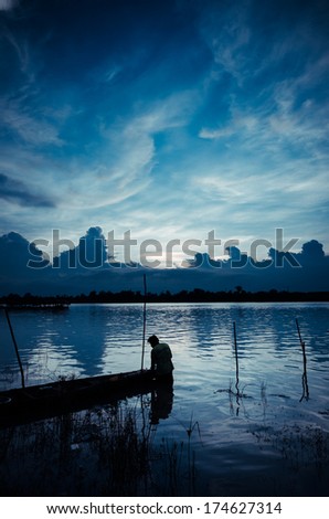 silhouette River and sky landscape in the countryside in Thailand