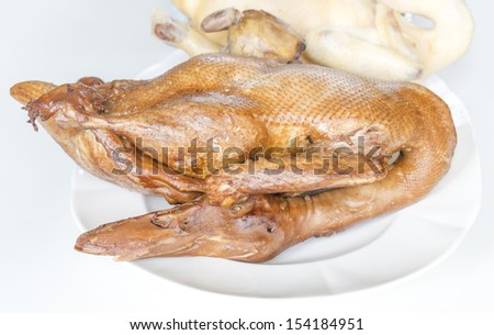 Steamed Duck on white dish, Ghost or Spirit Festival for asia food
