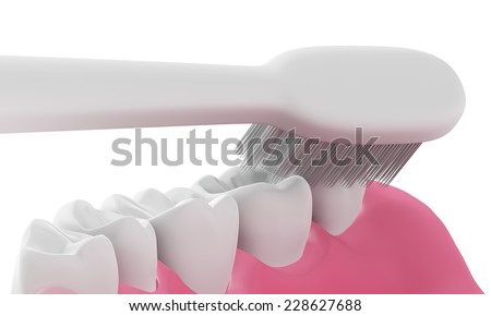 3D Toothbrush cleaning teeth in mouth isolated 3D Toothbrush cleaning teeth in mouth isolated